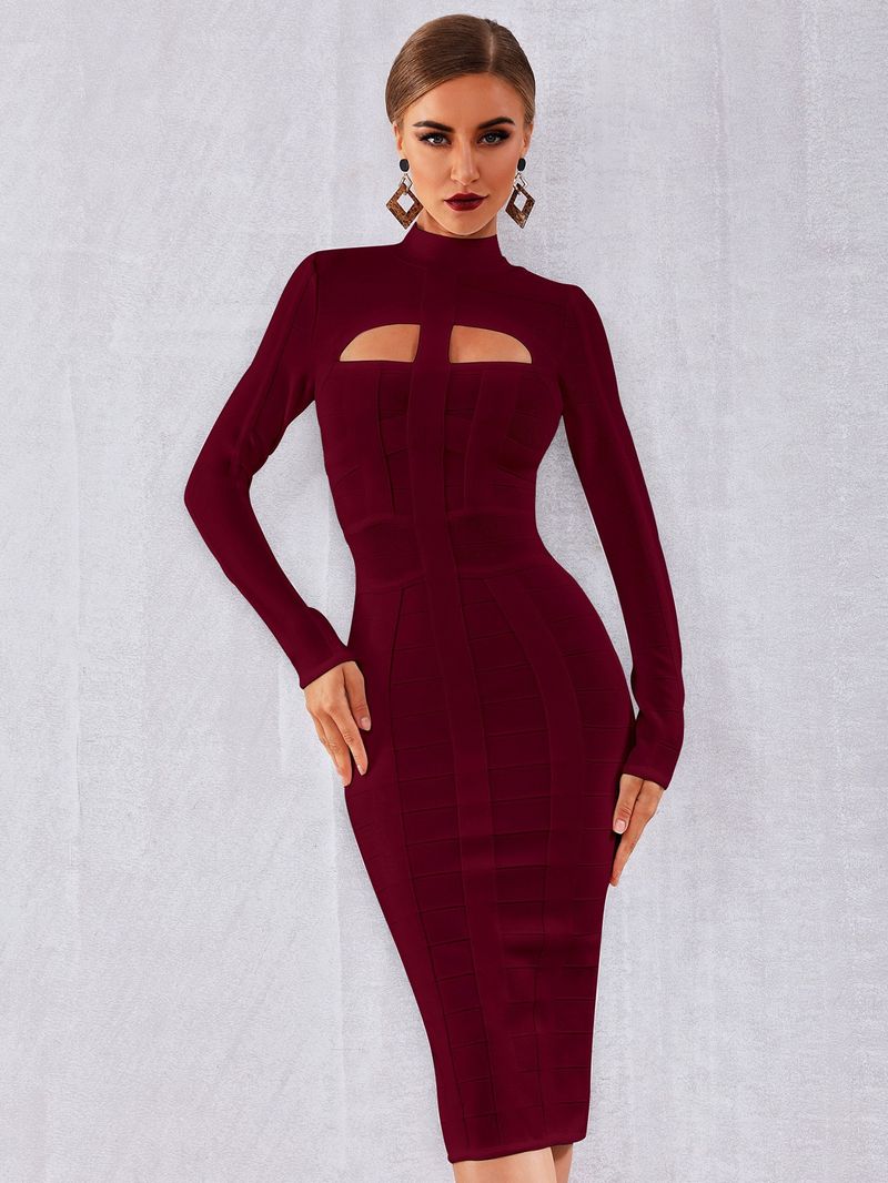 Abbigliamento da donna Autunno e inverno Abito aderente a maniche lunghe da donna Di solito puoi indossare un abito da sera nero con fascia di fascia alta_voghion.com