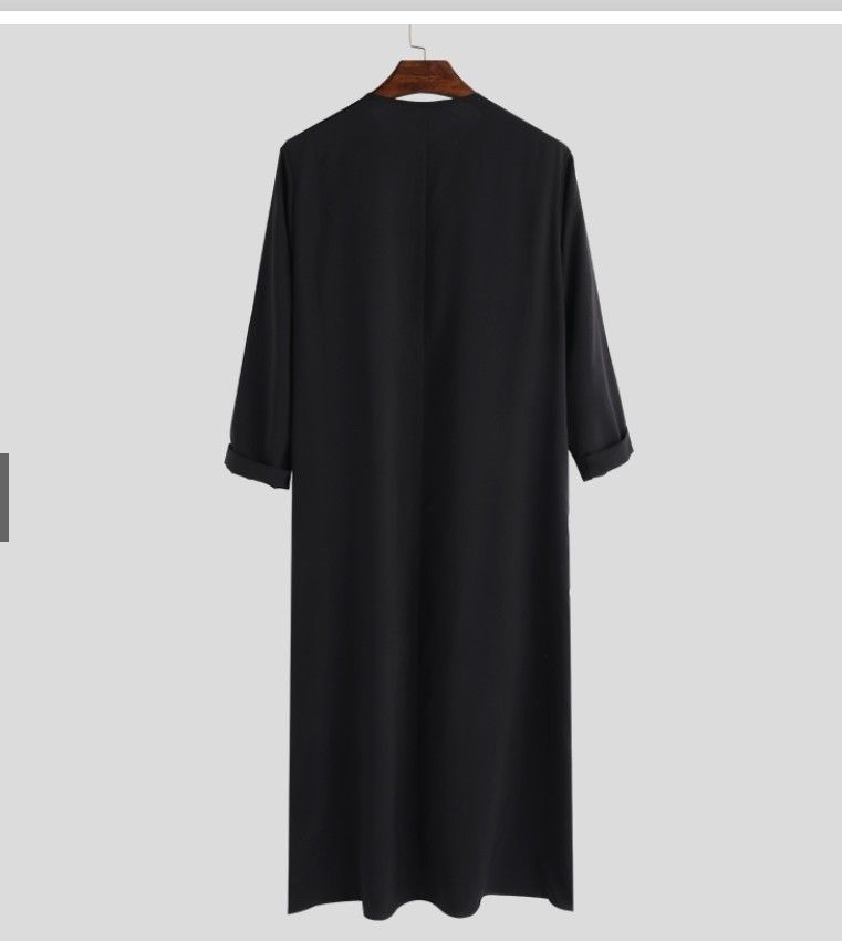 2025 Muslim Men Jubba Thobe Fixed Button Kimono Middle Robe Saudi Muslim Man Shirt Stand Collar Islamic Arab Kaftan Men Abayas_voghion.com