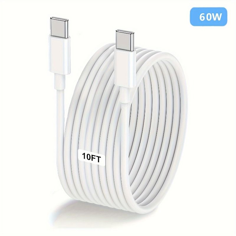 10ft USB C To USB C Cable, 60W USB Type C Fast Charging Cable, Compatible With For IPhone For SamSung For MacBook For IPad Google Etc_voghion.com