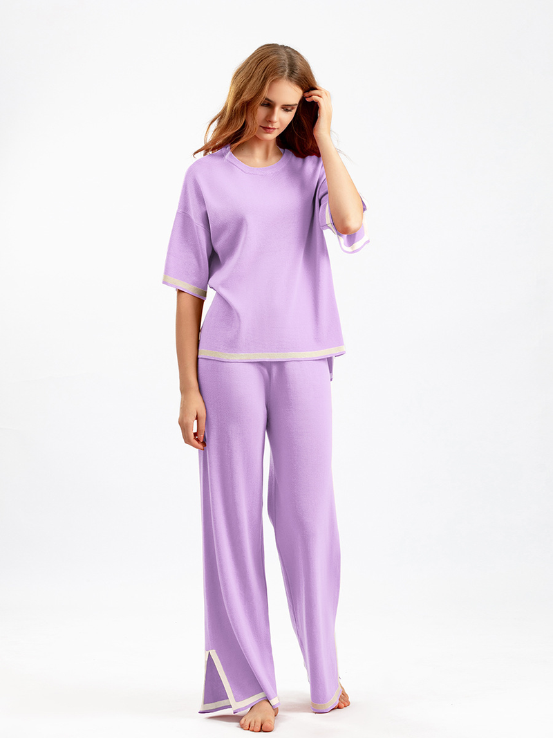 Kvinnors enfärgade ärmlös väst tröja byxor med vida ben plus size kostym_voghion.com