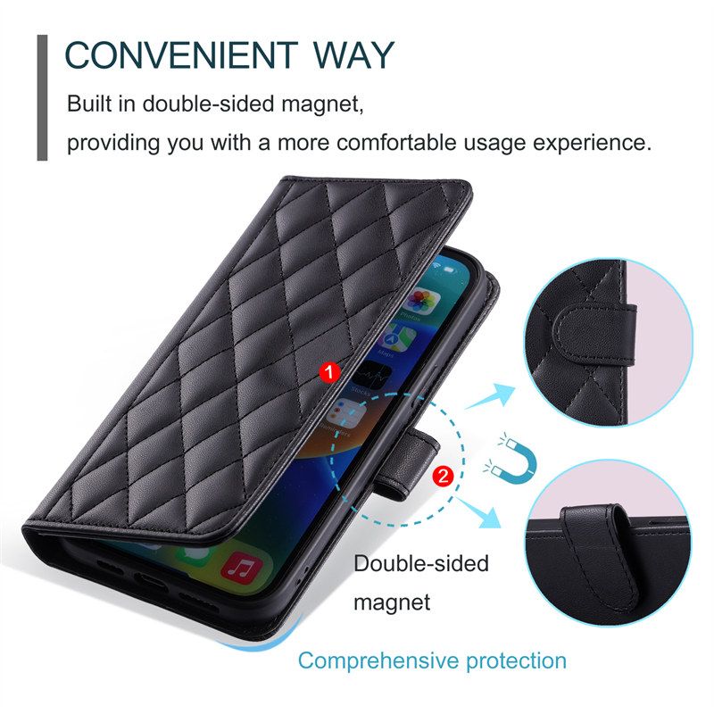 Capa Flip de Luxo para Samsung Galaxy S24 FE/S24 Ultra/S24 Plus/S24+/S24 Carteira de Couro Xadrez Porta-Cartão Capa Magnética_voghion.com