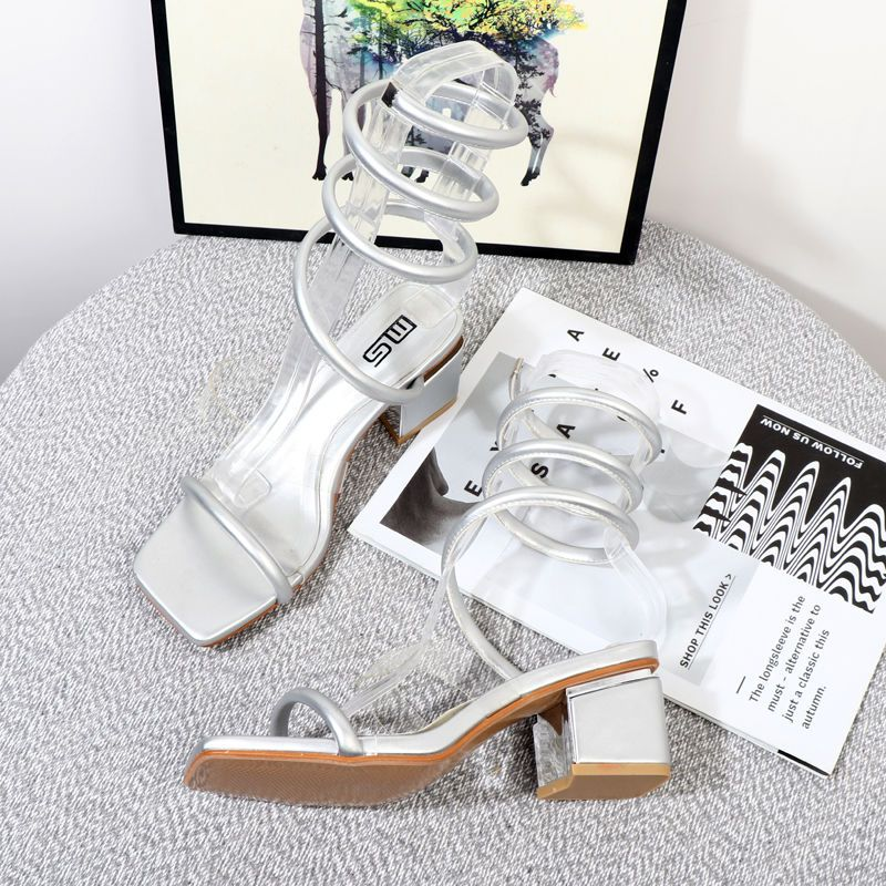 Sandali avvolti a primavera con spessi tacchi alti alla moda estivi 2024, copriscarpe romani per donna_voghion.com