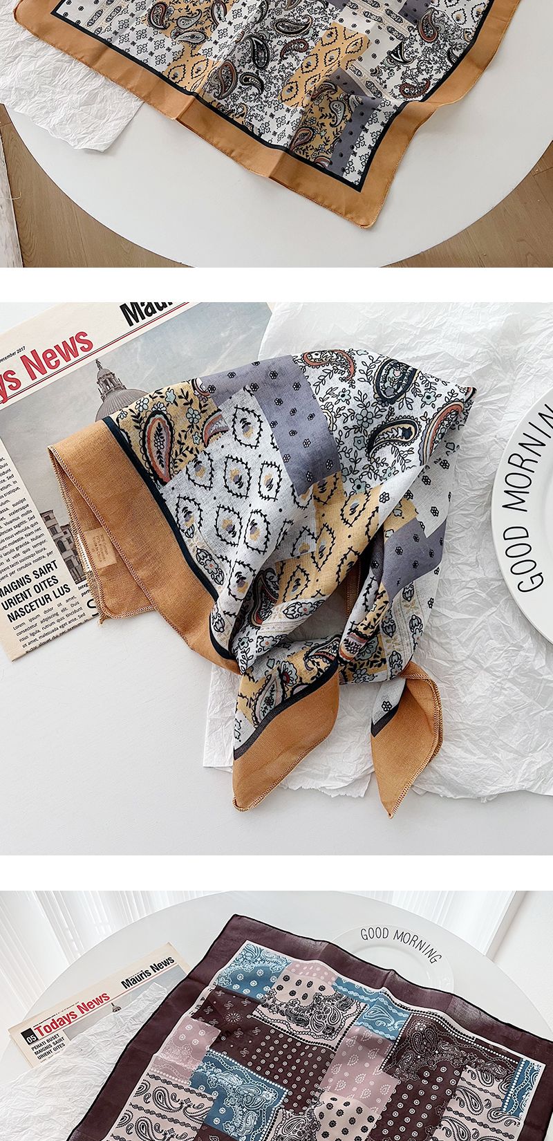 Classico foulard coreano con fiori di anacardi, per donna, versatile in cotone e lino, piccolo quadrato abbinato, primavera estate_voghion.com