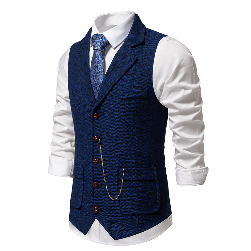 2024 spring/summer herringbone woolen suit, lapel, horse chain, vest, men's vest_voghion.com