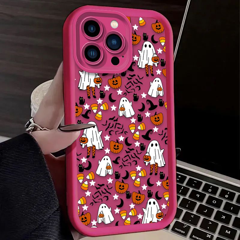 Zabawny Halloween Uroczy Duch Etui Na iPhone 16 15 14 13 12 11 Pro Max X XS X S Max XR SE 2020 7 8 Plus iphone 16 Silikonowe Etui_voghion.com