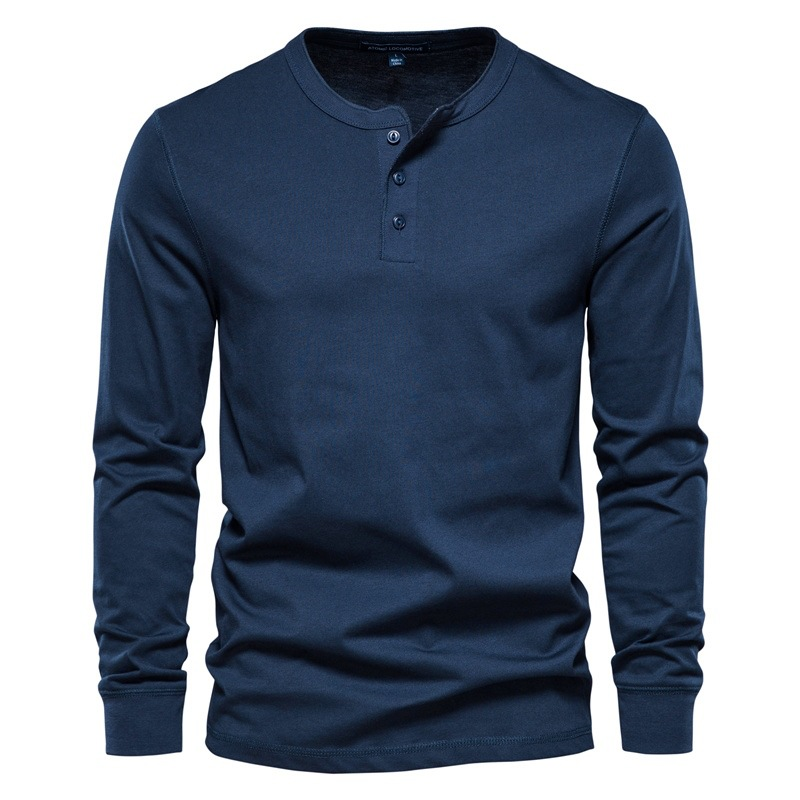 Unschlagbare Qualität Einfarbig Herren Henry Shirt Button Rundhals Langarm T-Shirt Slim Fit Casual Simple_voghion.com
