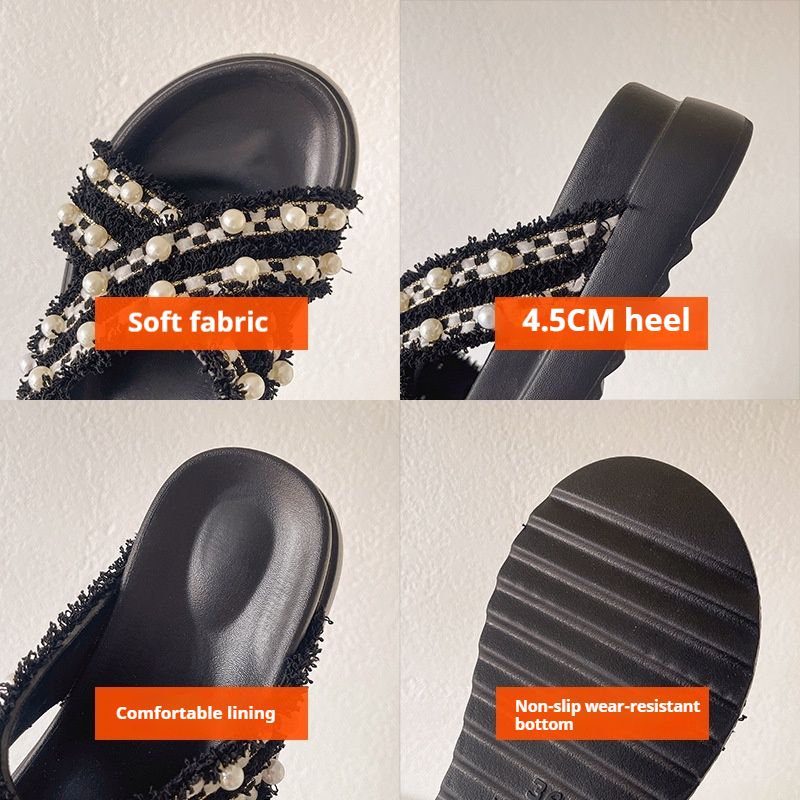 Chinelos Fragrant Wind Thick Sole Cross Cool para Mulheres Outwear 2024 Verão Novo Design Pequeno e Popular Pearl Beach_voghion.com