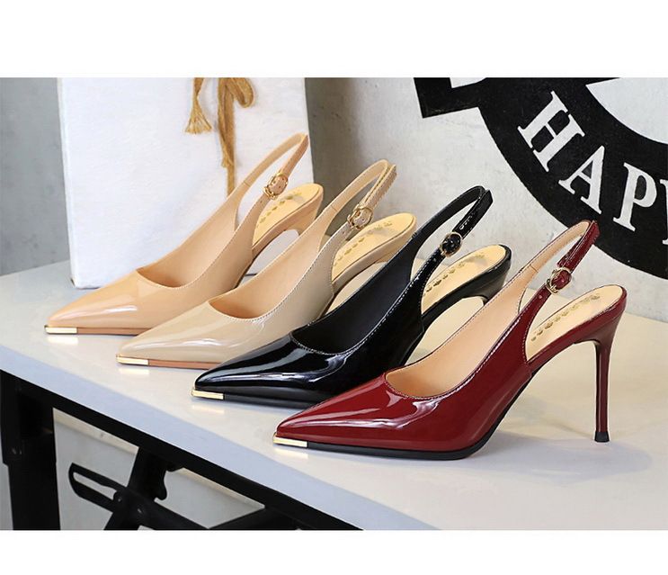 Escarpins élégants à talons aiguilles et bout pointu pour femme, ouverts à l'arrière et à bride à la cheville - Escarpins chics à talons hauts en cuir pour soirées et événements, bride arrière sexy_voghion.com