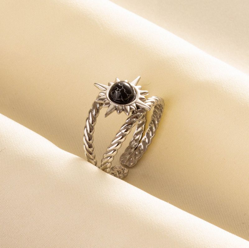 2025 Nieuwe aankomsten 1 stuk Boho Turquoise roestvrij staal zwarte steen zilverkleur verstelbare vrouwen etnische ring Boheemse sieraden cadeau geen vervaging_voghion.com