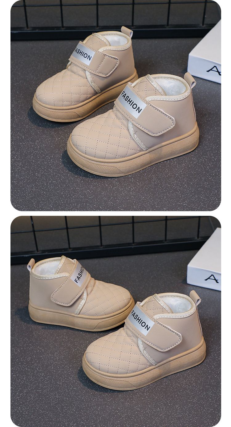 Stivali invernali per bambini foderati in pile – Suola in gomma morbida, antiscivolo, unisex (cachi/nero), taglie 22-33 (soletta interna 14-20,2 cm)_voghion.com
