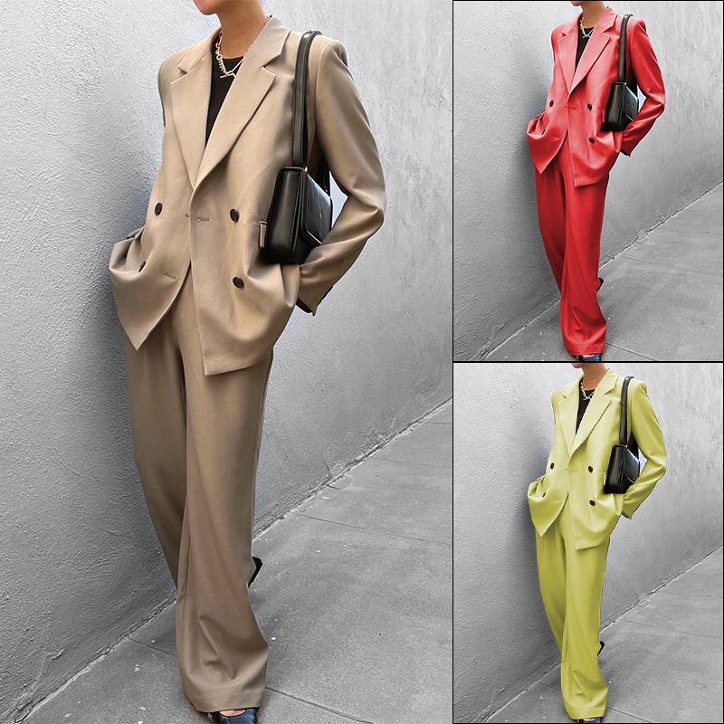 Vêtements pour femmes automne et hiver nouveaux vêtements pour femmes couleur unie costume décontracté pantalon mode costume deux pièces_voghion.com