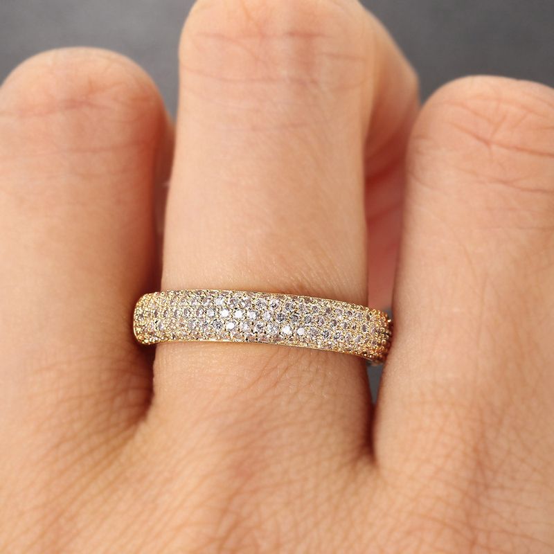 Mode vijf rijen diamanten dames ring in stijl zirkoon micro ingelegde vergulde veelzijdige ring_voghion.com