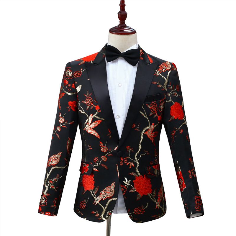 CT New Black Embroidered Men's Single-Breasted Suit Set For Stage Performance Host Costume_voghion.com