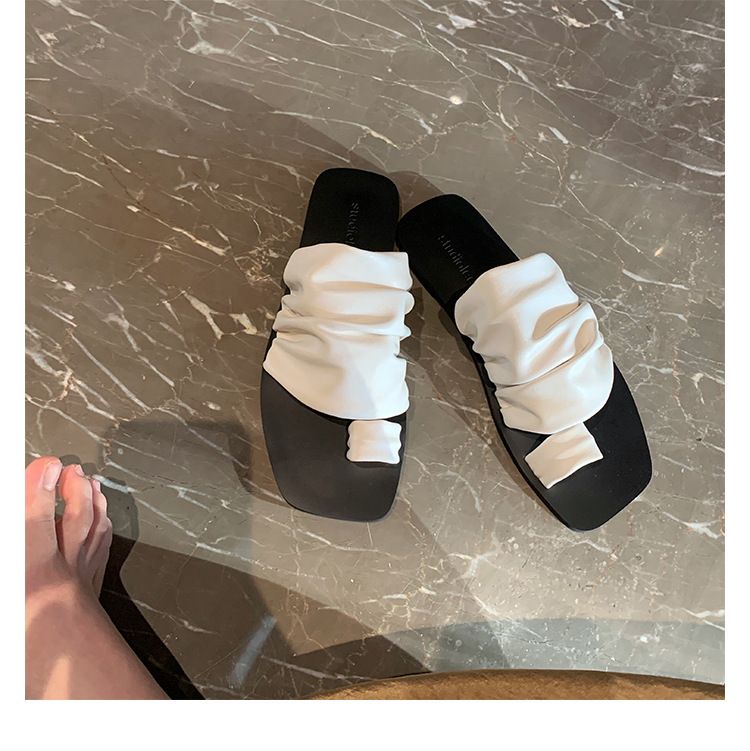 Women's Shoes Niche Design Slippers For Women To Wear As Outerwear Summer Pleated Pile Beach Flat Toe Sandals_voghion.com