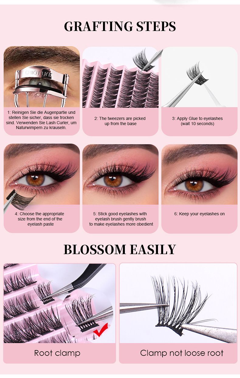 Sprzedaż międzynarodowa, 140 kępek sztucznych rzęs w kształcie litery D, europejskich i amerykańskich, pojedyncze kępki, naturalne, duża pojemność, rzęsy segmentowane, przeszczepiane, DIY_voghion.com