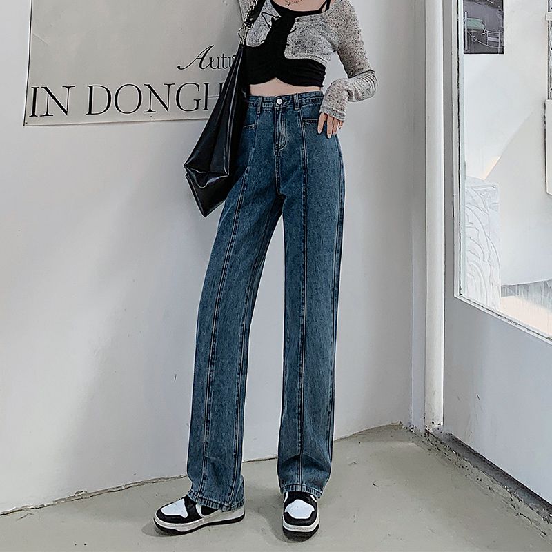 Jeans larghi a vita alta nuovi per l'inizio dell'autunno per le donne, vestibilità comoda in stile americano, taglie forti, piccola statura, gamba dritta snellente_voghion.com