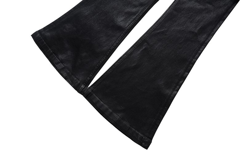 Jeans svasati in stile gotico con rivestimento cerato da uomo – Pantaloni larghi con orlo a strati e dettagli in nastro, stile streetwear Y2K (vita alta, neri, finitura anticata)_voghion.com