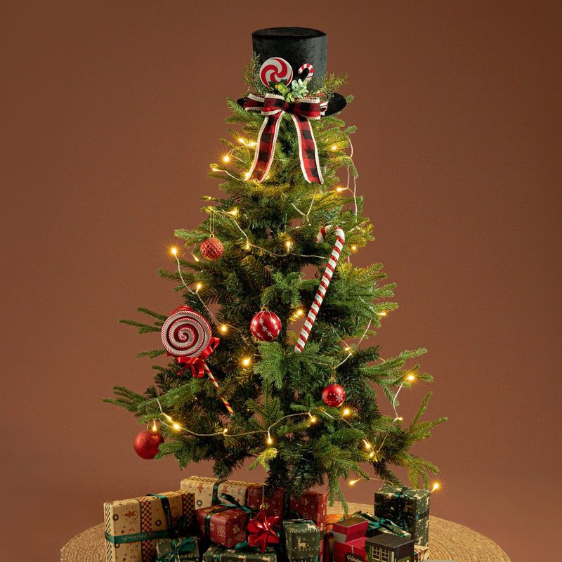 Black With Hat Bow Christmas Decoration Tree Top Star_voghion.com