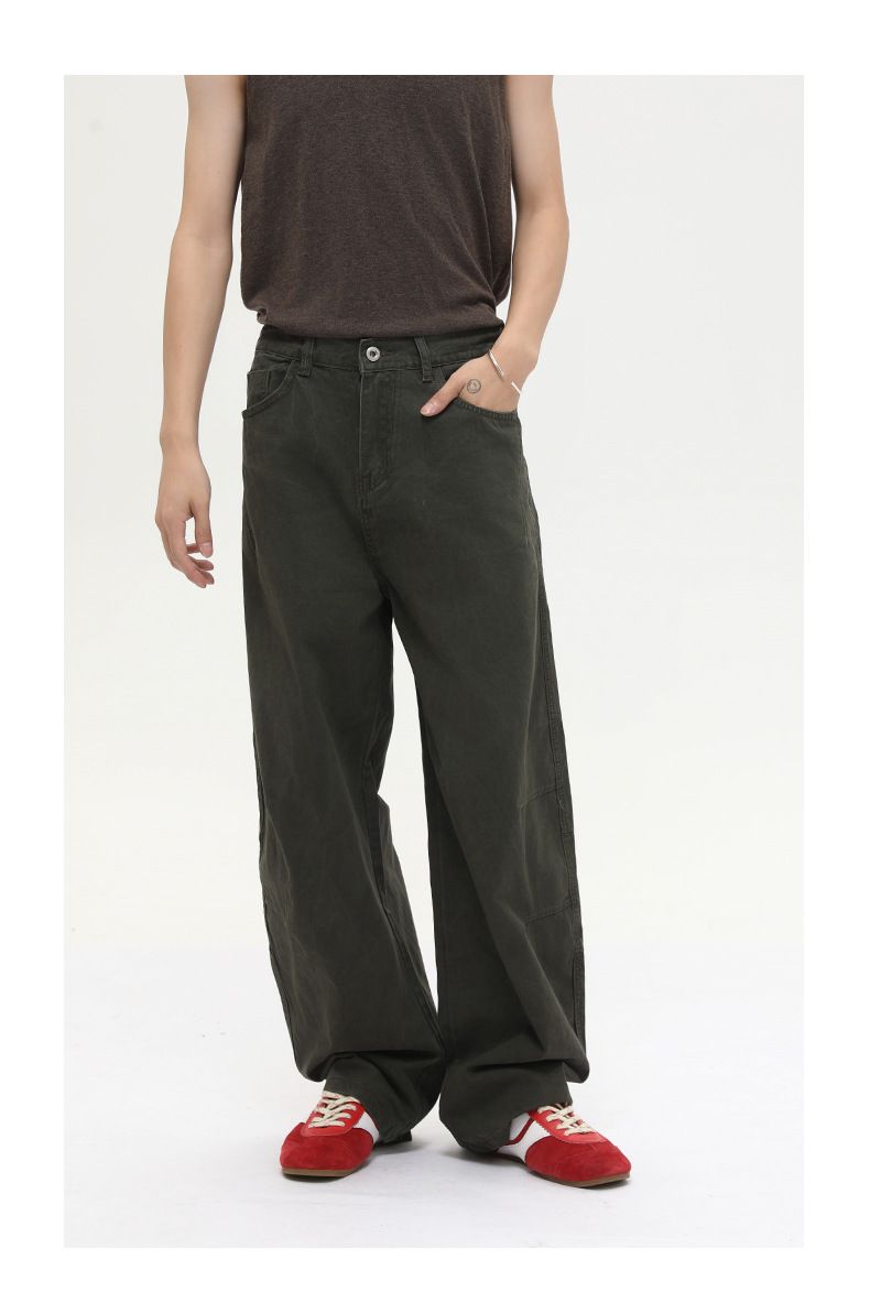 Jeans da uomo larghi, lavati e consumati con orlo asimmetrico - Pantaloni casual da streetwear per tutti i giorni_voghion.com