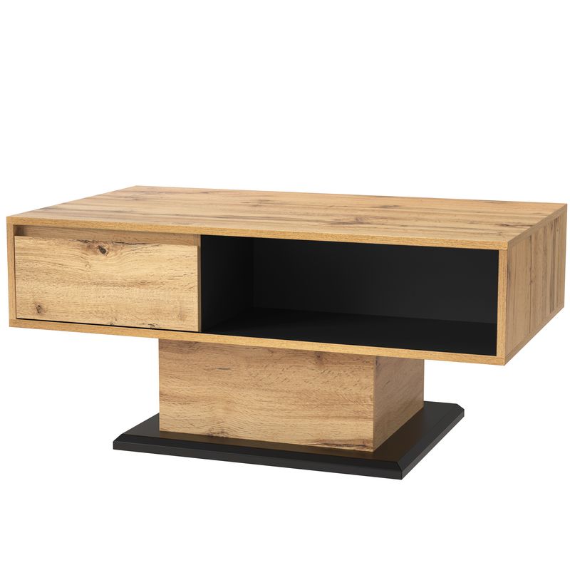Table basse en bois avec tiroir caché, compartiment de rangement ouvert et espace de rangement arrière, rangement double face pour salon ou bureau, table de canapé grande capacité_voghion.com