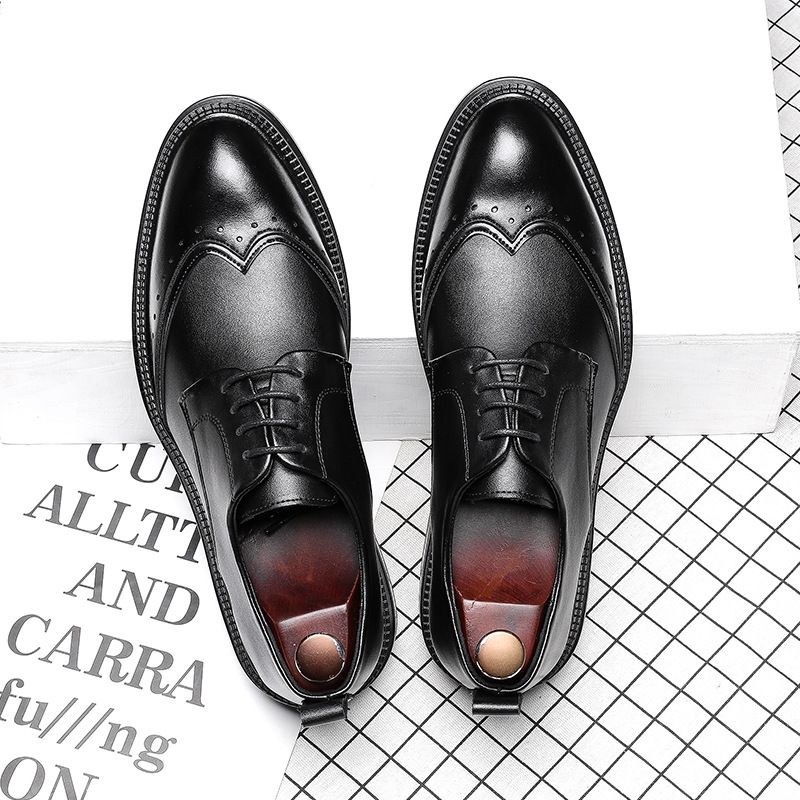 Scarpe da sposa da uomo in pelle stile britannico, stile business, formali, casual, traspiranti, nere, Euro Step 18567-G_voghion.com