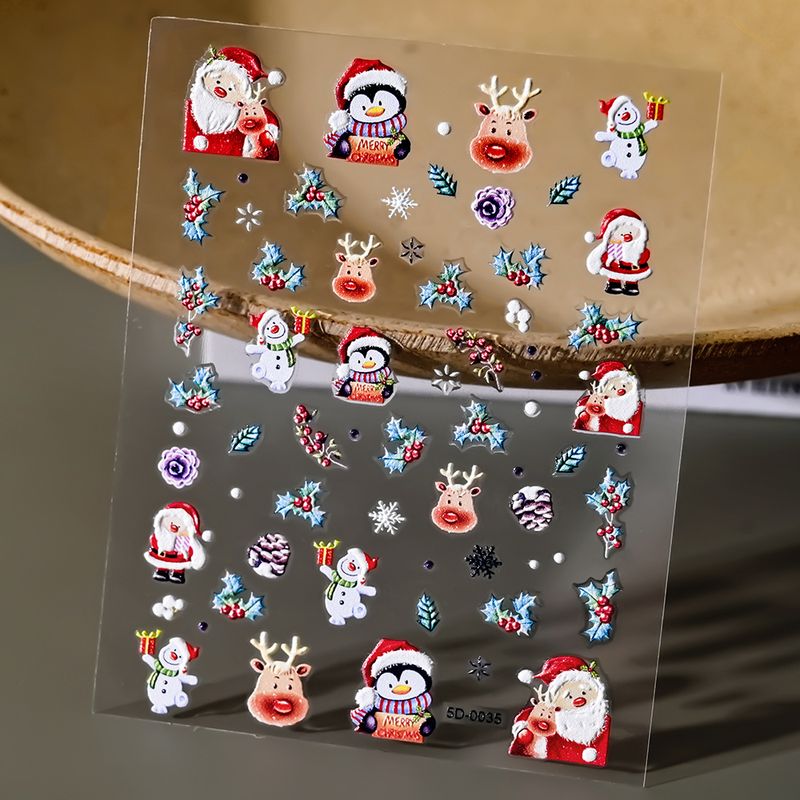 Christmas Embossed Nail Decals - 5D Naked Sheet | 3D Santa Snowman Snowflake Cartoon Relief Stickers_voghion.com