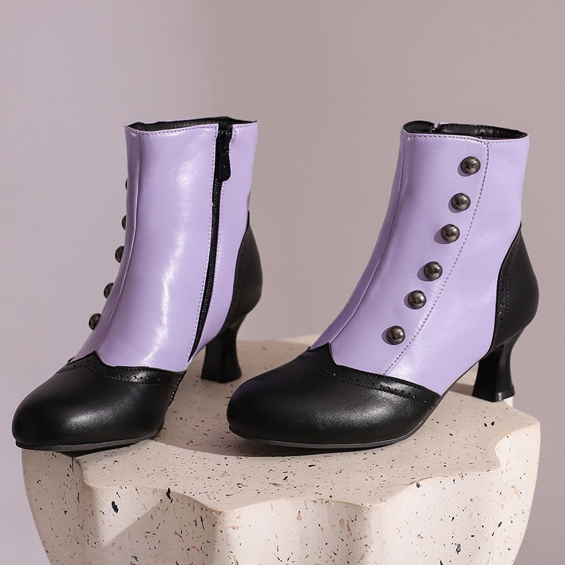 Damen Stiefeletten Herbst Winter Kurze Stiefel Farbblock Mitte Der Wade Mit Nieten Roman Dicker Mittelhoher Absatz Martin Brogue Damen S Stiefel Größe_voghion.com