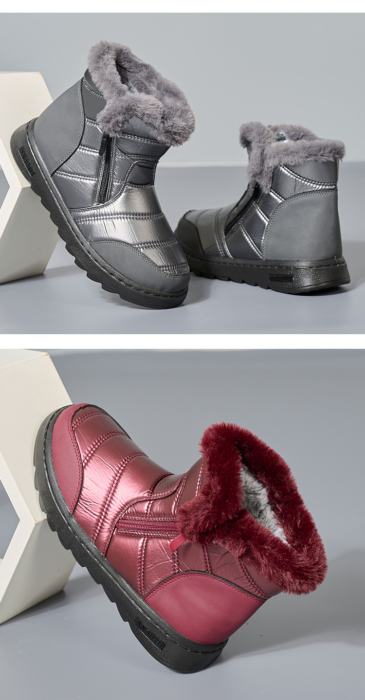 Women's Winter Snow Boots High Top Faux Fur Lined Warm Slip-Resistant Casual Shoes With Side Zipper_voghion.com