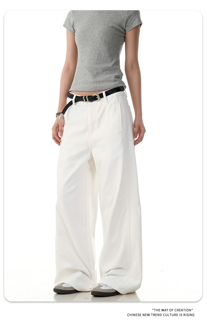Lockere Cargohose im Vintage-Stil in A-Linie für Damen und Herren – Relaxed Fit, gerades Bein, Freizeithose (Weiß, Khaki)_voghion.com
