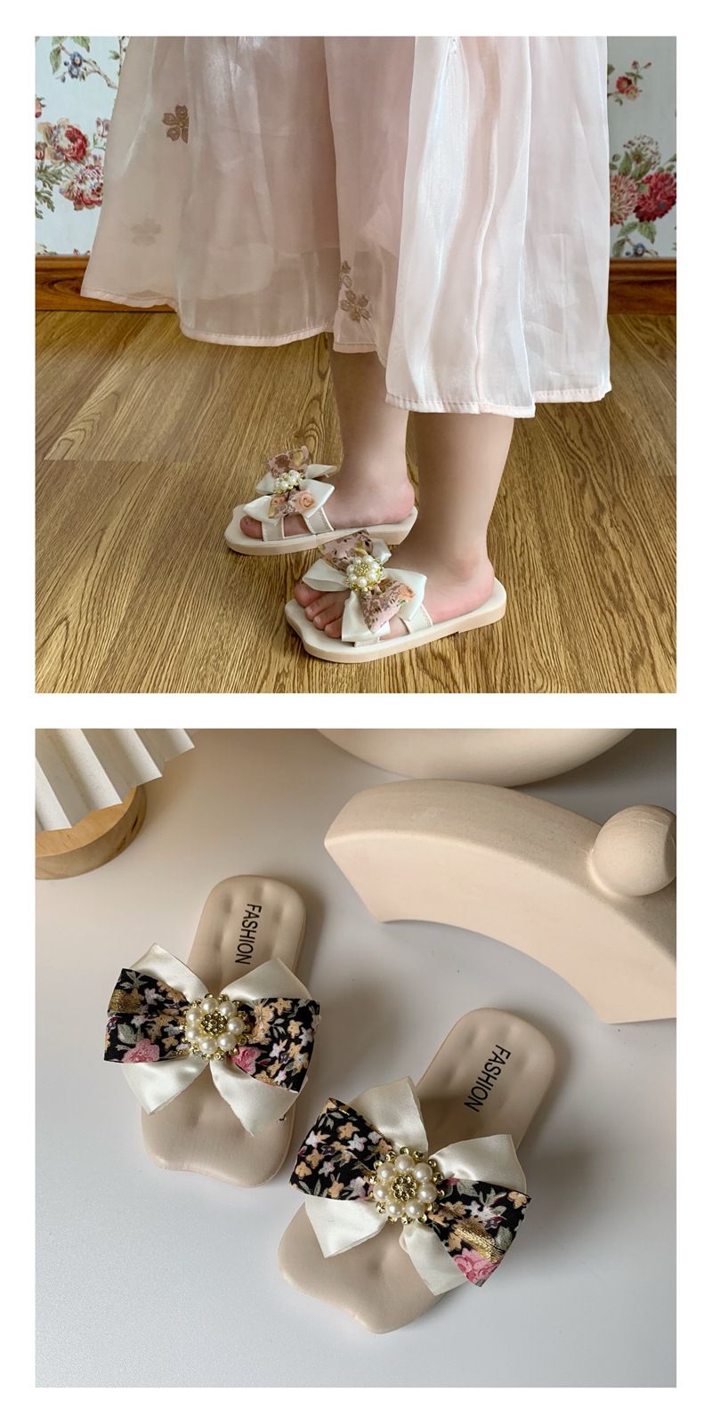 Koreanische Version Bogen Kinder Fee vielseitig Prinzessin Stil rutschfeste atmungsaktive Damen Sandalen Mädchen Hausschuhe im Freien_voghion.com