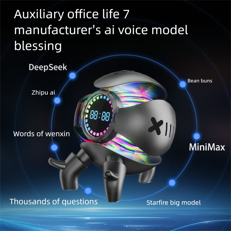 1 Mecha Little Monster Bluetooth Speaker Innovative Night Light Clock Cyber Car Desktop Robot_voghion.com