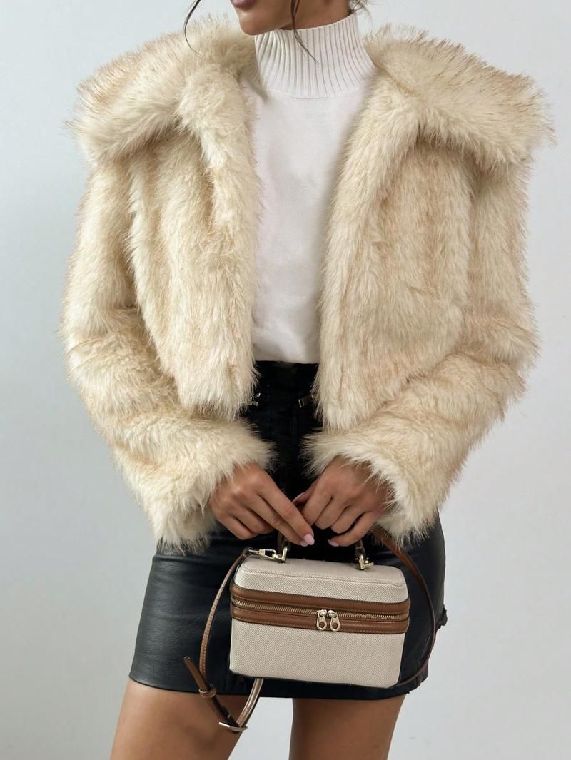 Women’s Faux Fox Fur Jacket – Trendy Winter Coat With Ombre Effect (S-XXL, Black/Tan/White, Plush Collar, Thickened Warmth,Machine Washable)_voghion.com