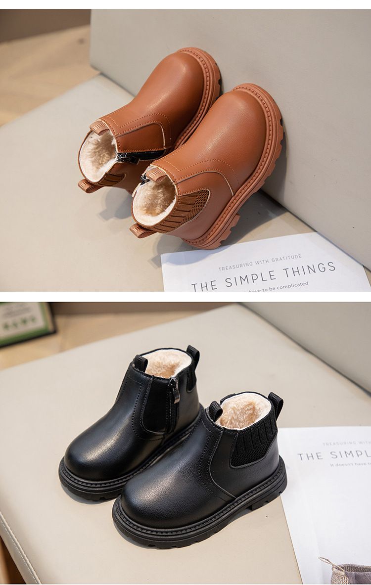 Winter Plush Children's British Short Boys, Side Zipper Martin for Girls, Soft Bottom Fashion Boots_voghion.com