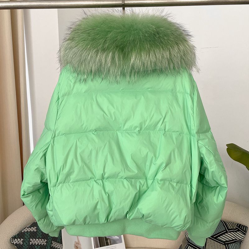 Women's Clothing Ready to stock detachable oversized raccoon fur collar winter women's short thickened white duck Warm jacket jacket flat coat coat_voghion.com