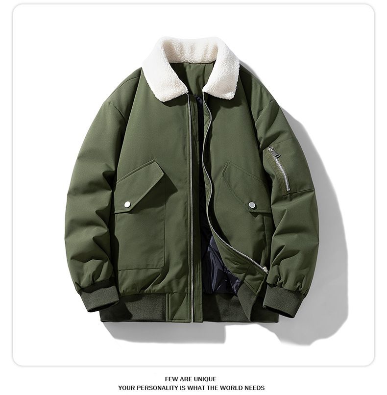 Fattened Plus Size Lamb Wool Jacket Cotton Jacket Men's Loose Fat Thickened Cotton Jacket_voghion.com