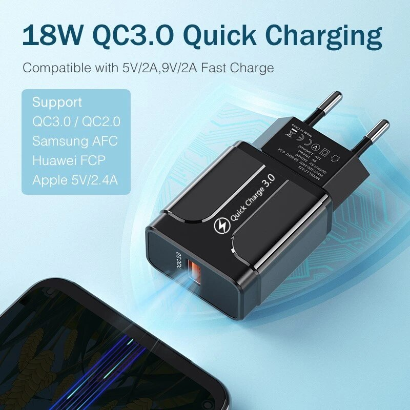 USB Universal QC 18W Fast Charging Adapter Quick Charge 3.0 4.0 Wall Mobile Phone Charger For iPhone Samsung_voghion.com