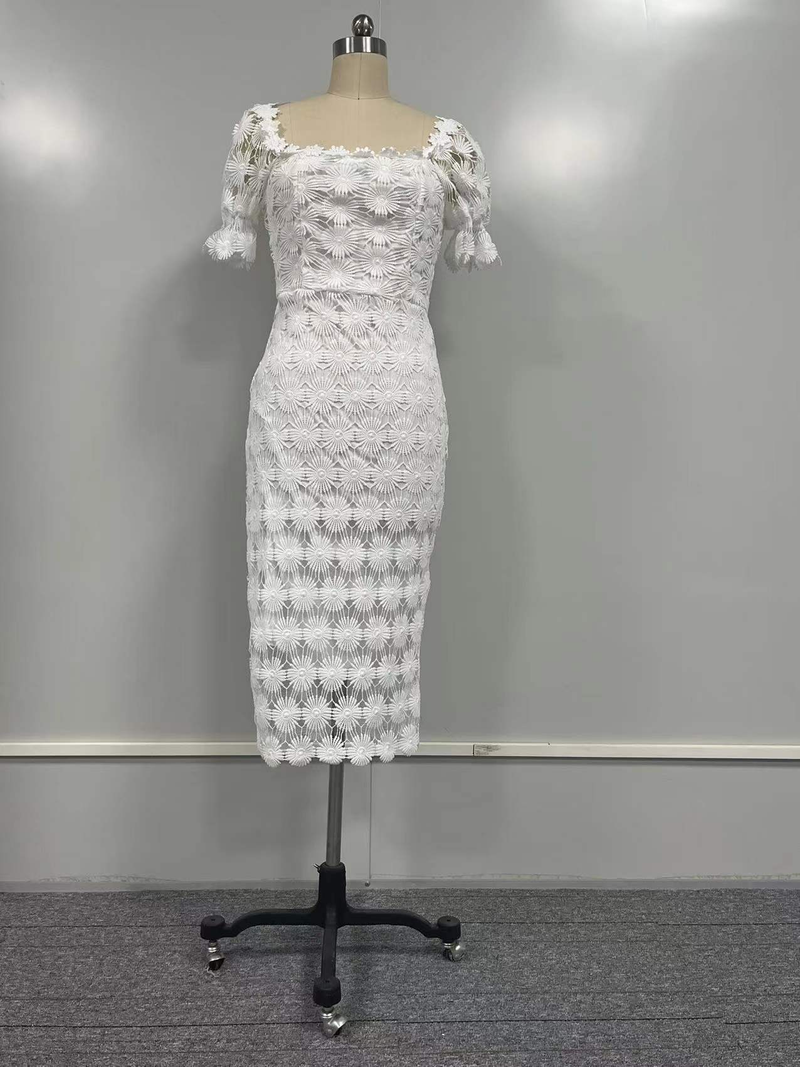 2024 Nuova gonna di mezzanotte da pendolarismo in stile pizzo alla moda Tre abiti di media lunghezza avvolgenti sul petto in tinta unita a vita media_voghion.com