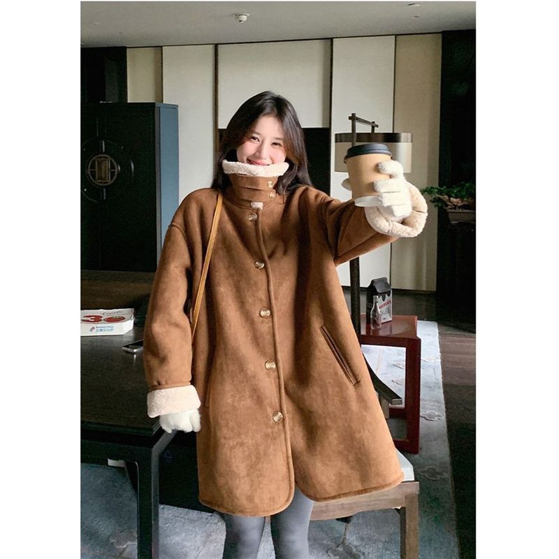 2024 Winter New Melad Coffee Color Sheepskin For Women High-end Suede Thickened Petite Coat_voghion.com
