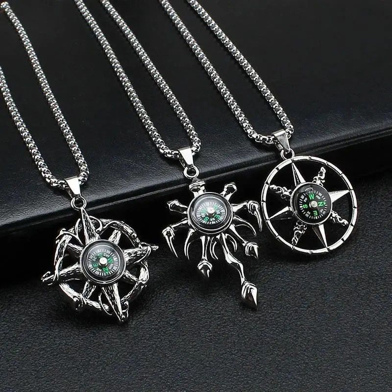 Men's and women's fashion jewelry retro punk rock party Creative compass Necklace pendant_voghion.com