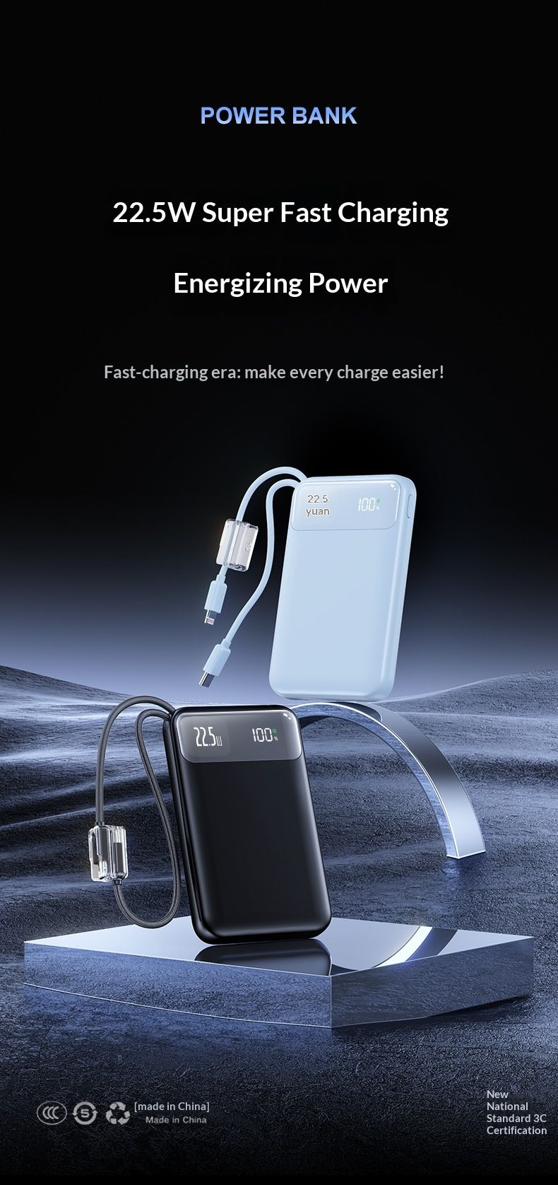 Nouvelle batterie externe transfrontalière ultra-mince de 20 000 mAh avec charge ultra-rapide (22,5 W) et câble inclus, cadeau personnalisé_voghion.com