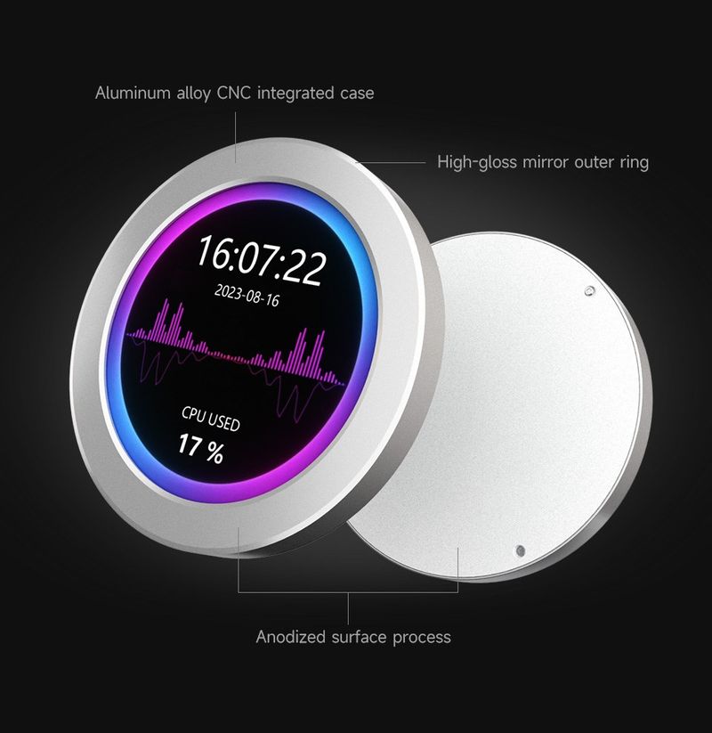 Raffreddatore ad acqua USB da 2,1/2,8 pollici, schermo secondario 480x480 con funzione di analisi dello spettro musicale, monitoraggio CPU RAM GPU_voghion.com