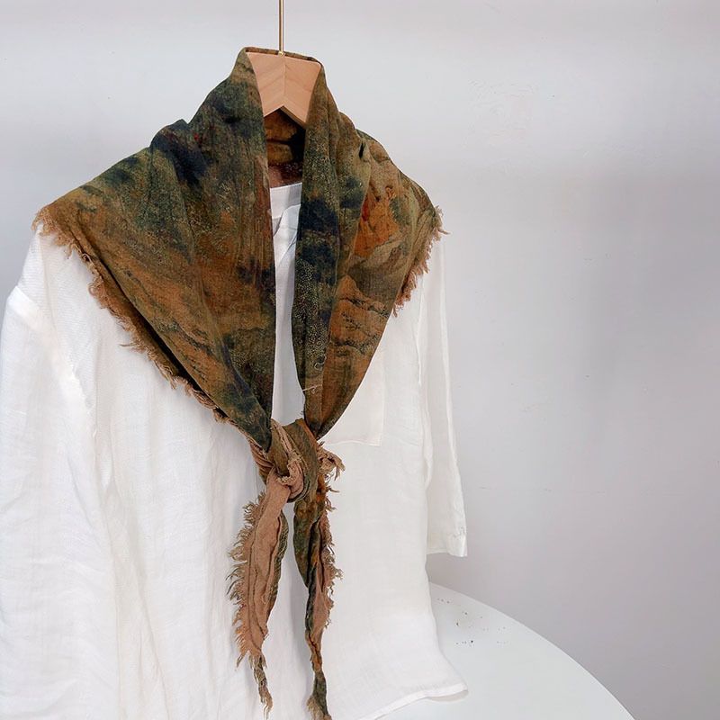 Koreansk version av plisserat lapptäcke i bomull och linne för kvinnors sommarhalsduk, personlig smal varm halsduk_voghion.com