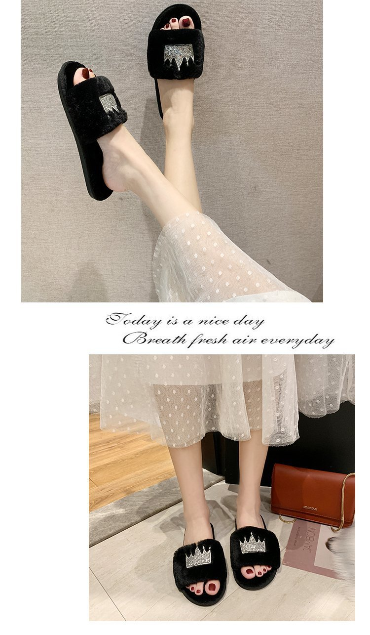 Pantofole in pelliccia da donna autunno e inverno nuove infradito per interni ed esterni pantofole in cotone fondo piatto corona calde scarpe casual da donna all'ingrosso_voghion.com