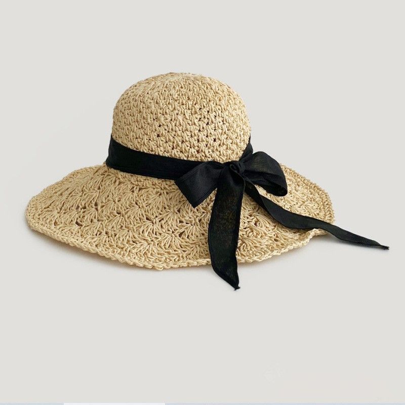 Nuovi arrivi Cappello da sole estivo Panama da donna in paglia larga con tesa larga, pieghevole, per spiaggia e vacanze_voghion.com