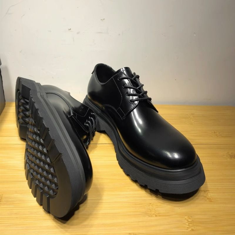 Derby en cuir pour homme, chaussures de ville noires haut de gamme, style décontracté, à plateforme_voghion.com