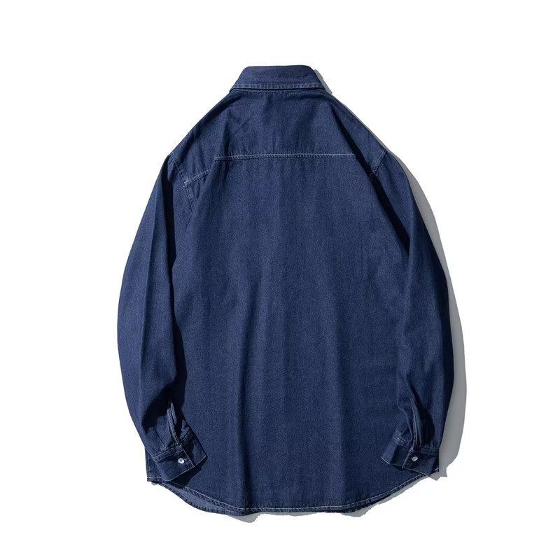 Camicia in denim da uomo, autunno, tendenza, ampia, sottile, stile Hong Kong, blu scuro, a maniche lunghe, casual, da uomo e da donna_voghion.com