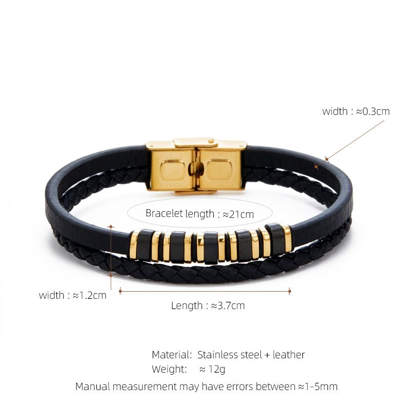 Bracciale intrecciato multistrato personalizzato da uomo in acciaio inossidabile con etichetta curva, cinturino in pelle_voghion.com