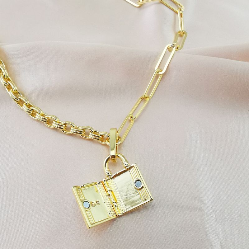 Collar con colgante de cadena gruesa asimétrica de oro auténtico bañado en cobre y metal_voghion.com