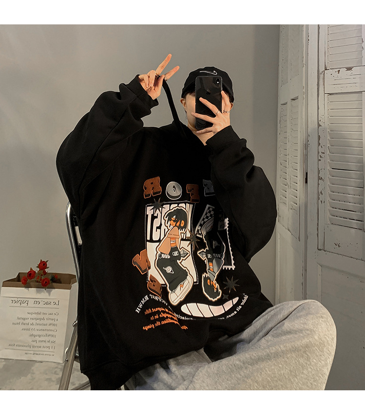 Felpa con cappuccio oversize da uomo autunno/inverno con cappuccio Hiphop e soprabito in pile alla moda_voghion.com