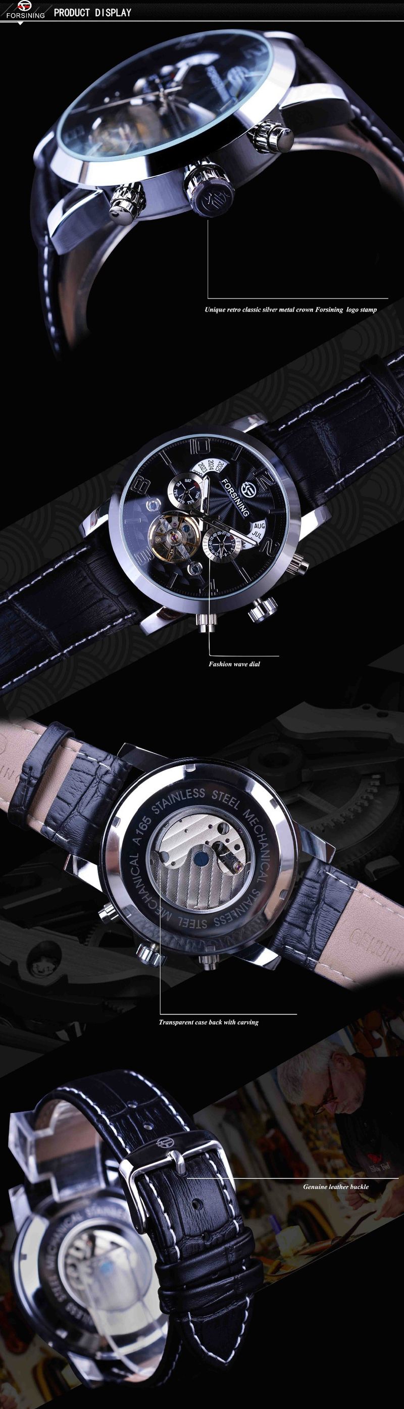 Orologio automatico di lusso da uomo con tourbillon e quadrante grande, cinturino in vera pelle, fibbia in acciaio inossidabile, vetro minerale, orologio casual alla moda_voghion.com